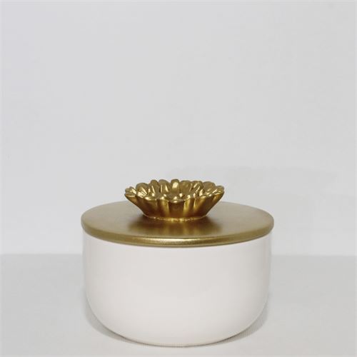 Z61C CAIXA CERAMICA CREME TAMPA FLOR 14CM