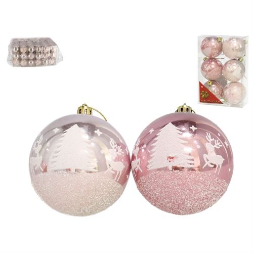 29851 BOLA NATAL X6 ROSA PAISAGEM 17X11X5CM