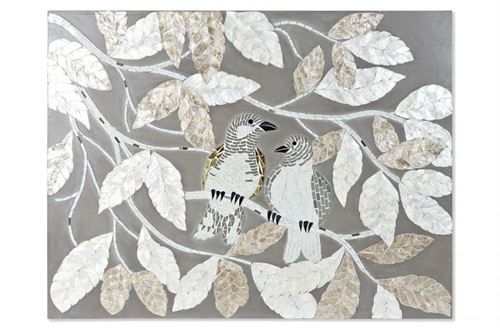 DP-184804 DECORAÇAO DE PAREDE VIDRO MDF 90X4X70 BIRDS LEAVES
