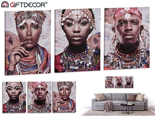 TELA 3 PEÇAS RETRATOS AFRICANOS 40X30X5CM