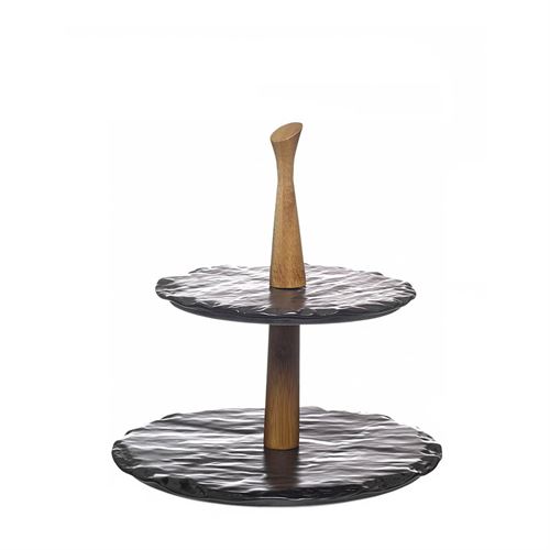 23949 PRATO 2 NÍVEIS PORCELANA E BAMBU 29X25,5CM