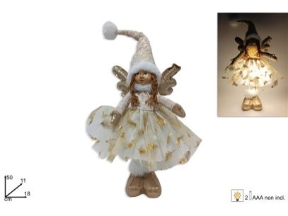 291550 ANJO COM VESTIDO BRANCO E DOURADO COM LUZ