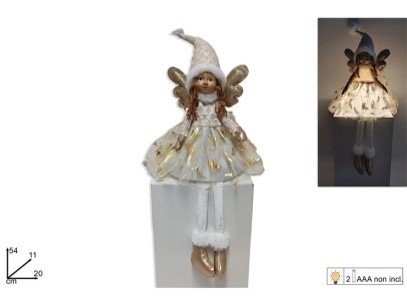 291666 ANJO COM VESTIDO BRANCO E DOURADO COM LUZ