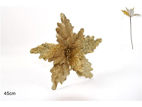 24029 STELO CON FIORE VELLUTO CON FOGLIEGLITTERATE ORO MQG169008-1GOLD