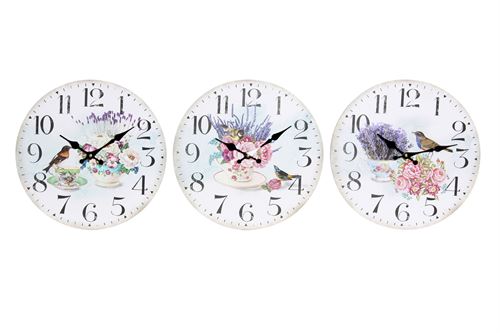 RELOJIO PARED MDF 34X4X34 FLORES 3 SURT.