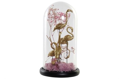 DH-180477 DEC RESINA VDR 17X17X32 FLAMINGOS DOURADO