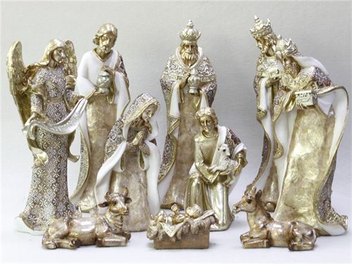 PRESEPIO OURO/BRANCO PEROLADO 10PEÇAS 38CM