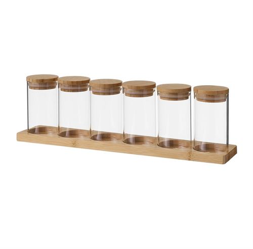 800260 C/6 FRASCOS COM BANDEJA BAMBU CRISTAL