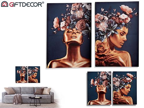 TELA 2 PEÇAS MULHERES C/FLORES 50X70X3CM