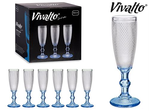 64394 COPO CHAMPANHE PONTOS AZUL SET6