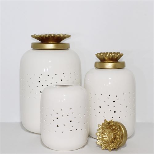 C94C POTE BOLERO CREME TAMPA FLOR 24CM CERAMICA 