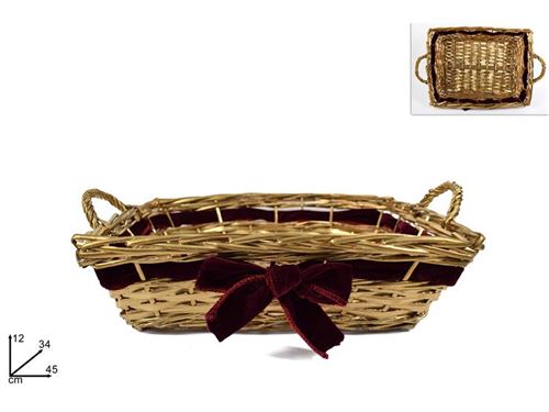 46389 CESTA RETTANGOLARE ORO C/FIOCCO BORDEAUX 45X34CM ART.HL9561B