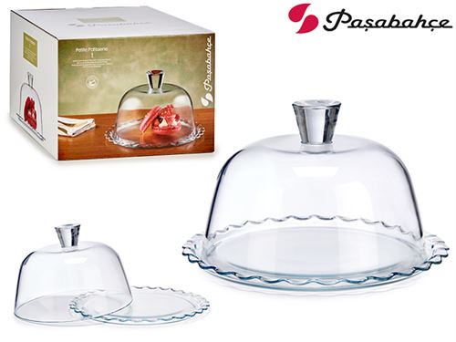 20111 TARTEIRA C/TAMPA BASE ONDAS PETITE PATISSERIE VIDRO 264MM