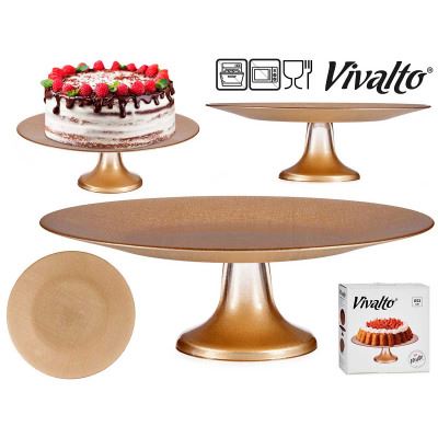 84810 PRATO BOLO 33CM C/PÉ VIDRO ROSA