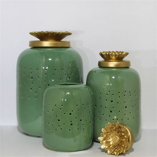 C95C POTE BOLERO VERDE TAMPA FLOR 29CM CERAMICA