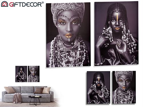 TELA 2 PEÇAS MULHERES AFRICANAS 50X70X3CM