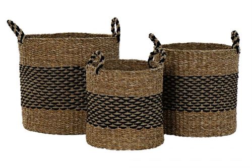 CESTO FIBRA RAFIA 45X45X45CM CASTANHO SET3