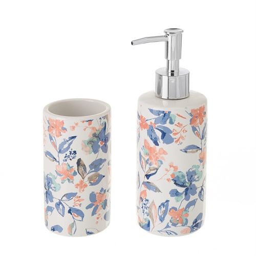 800584 CONJUNTO BANHO FLORAL 2 CERÂMICA 6,5X6,5X19