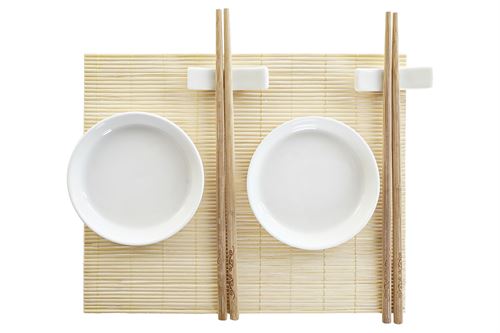 PC-186229 SUSHI SET 7 BAMBU CER MICA 28,8X19,8X3 NATURAL