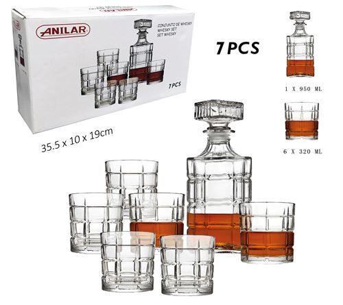 WBS07-1 CONJUNTO WHISK VIDRO 6x320ML  GARRAFA 950ML